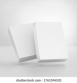 Blank Software Box Mockup, Medium Size White Cardboard Packaging Box, 3d Rendering Isolated On Light Background