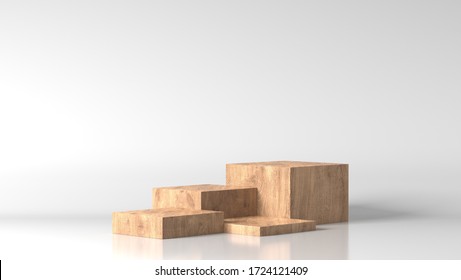 blank space luxury brown wood box, block, square, cube podium in white marble background. concept scene stage showcase, product, purfume, promotion sale, wooden, presentation, cosmetic. 3D render