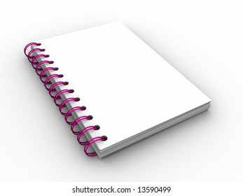 A Blank Spiral Bound Notebook On White Background - 3d Render