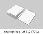 Blank spiral notebook with pencil mockup. 3D Rendering