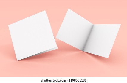 Blank Square Bifold Brochure On Pink Background 3d Rendering