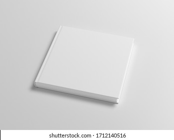 Blank Square Book Cover Mock Up On White Background. Side View. 3d Illustration