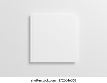 Blank Square Book Cover Mock Up On White Background. View Directly Above. 3d Illustration