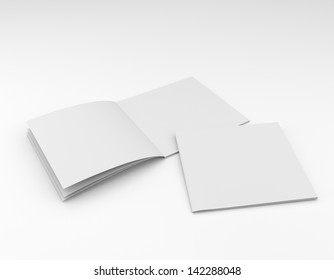 Blank Square Catalog Or Brochure Mock Up On White. Render