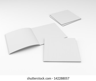 Blank Square Catalog Or Brochure Mock Up On White. Render