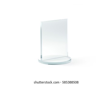 Blank Square Glass Trophy Mockup, 3d Rendering. Empty Acrylic Award Design Mock Up. Transparent Realistic Crystal Prize Plate Template. Premium First Place Prise Plaque, Isolated On White.