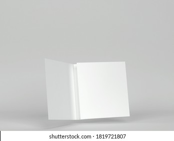 Blank square leaflet mockup. 3d illustration on gray background 