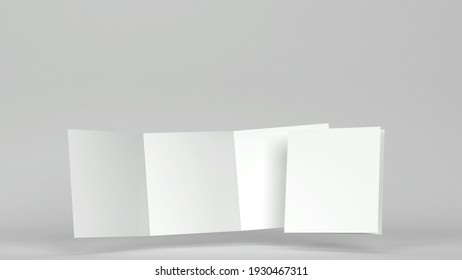 Blank Square Leaflet Mockup. 3d Illustration On Gray Background 