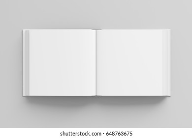 Blank Square Open Book Mockup Isolated On White Background With Clipping Path Around Cover. 3d Illustration
