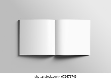 Blank square photorealistic brochure mockup on light grey background, 3d Illustration.