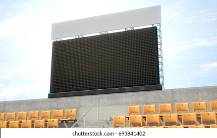 A Blank Stadium Big Screen Above The Stands In The Day Time - 3D Render