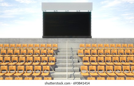 A Blank Stadium Big Screen Above The Stands In The Day Time - 3D Render