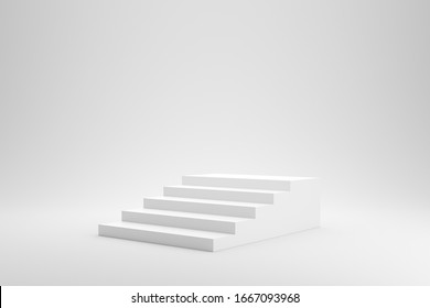 Blank Stairs Or Staircase On White Studio Background With Success Concept. 3D Rendering.