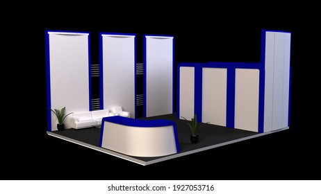 Blank Stand Design In Exhibition Or Trade Fair With Tv Display. 3d Render Virtual Exhibition Mockup