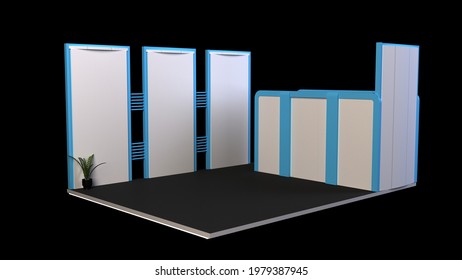 Blank Stand Design In Exhibition Or Trade Fair With Tv Display. 3d Render Virtual Exhibition Mockup