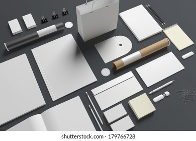 Blank Stationery / Branding Isolated On Grey Background. 