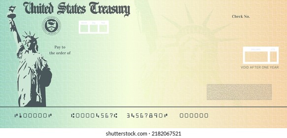 Blank Stimulus Check Template. Fake Money Bank Cheque Mockup