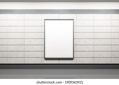 Blank Subway Poster On Wall. Advertisement And Urban Concept. Mock Up, 3D Rendering