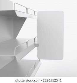 Blank Supermarket Shelf Banner Display for design presentation. 3d illustration.