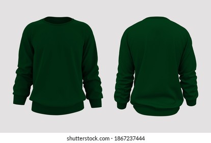 Blank sweatshirt mock up template, front, and back view, isolated on gray, 3d rendering, 3d illustration