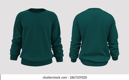 Blank Sweatshirt Mock Up Template, Front, And Back View, Isolated On Gray, 3d Rendering, 3d Illustration