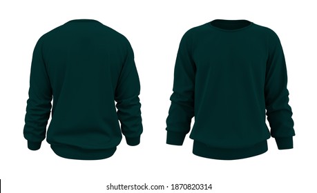 Blank Sweatshirt Mock Up Template In Front, And Back Views, Isolated On White, 3d Rendering, 3d Illustration