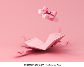 Blank sweet pink pastel color present box or open gift box with pink ribbon and bow isolated on pink background with shadow minimal concept 3D rendering - Powered by Shutterstock