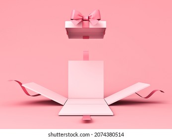 Blank sweet pink pastel color present box or open gift box with pink ribbon and bow isolated on pink background with shadow minimal concept 3D rendering - Powered by Shutterstock