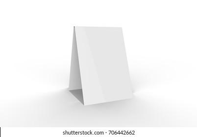 Blank Table Talkers Mock Ups On Isolated White Background, Table Tent For Your Design Presentation, 3D Illustration