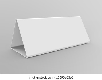 Blank Table Tent, 3d Render Table Card Mockup For Design Uses, Triangular Paper Card For Business Meeting Or Restaurant Menu