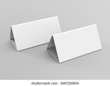 Blank Table Tent, 3d Render Table Card Set Mockup For Design Uses, Triangular Paper Card For Business Meeting Or Restaurant Menu