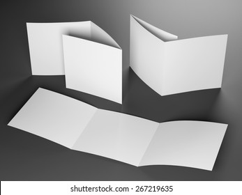 Blank Template Of Trifold Square Brochure On Gray Background