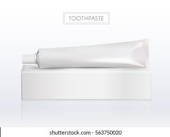 Blank Toothpaste Tube With Paper Box Without Label Isolated On White Background In 3d Illustration