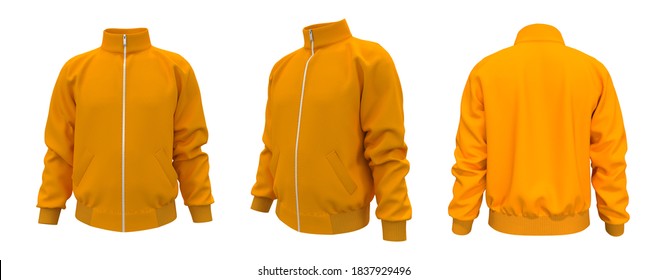 Blank Tracksuit Top, Jacket Design, Sportswear, Track Front, Side And Back Views, 3d Illustration, 3d Rendering