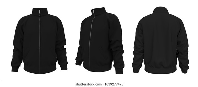 Blank Tracksuit Top, Jacket Design, Sportswear, Track Front, Side And Back Views, 3d Illustration, 3d Rendering