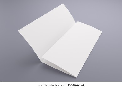 Blank Tri Fold Brochure Isolated On Grey To Replace Your Design Or Message