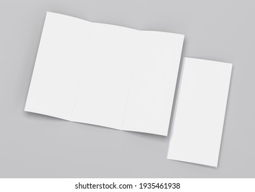 Blank Tri Fold Brochure Template For Layout Mock Up And Presentation Design. 3d Render