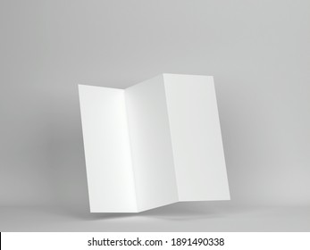 Blank Trifold Brochure Mockup. 3d Illustration On Gray Background 