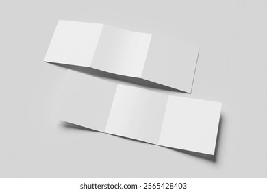 Blank tri-fold square brochure mockup - 3D ilustration