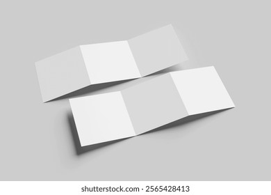 Blank tri-fold square brochure mockup - 3D ilustration