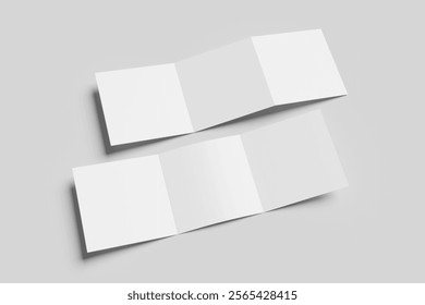 Blank tri-fold square brochure mockup - 3D ilustration