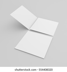 blank tri-leaf square leaflets isolated isolated on grey background. 3D rendering