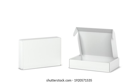 Blank Tuck In Flap Packaging Box Mockup. 3d Illustration Isolated On White Background 