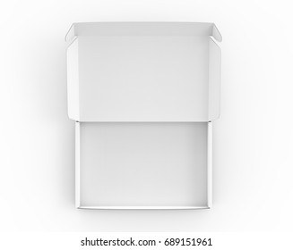 Blank tuck top box mockup, white open box template in 3d rendering, top view