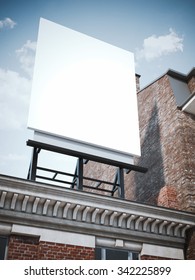 Blank Vertical Billboard Standing On The Classic Building 