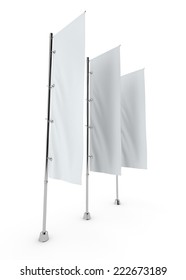 Blank Vertical Flag On A Pole For Customizing. Template 