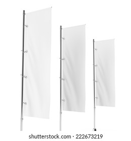 Blank Vertical Flag On A Pole For Customizing. Template 