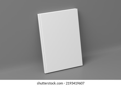 Blank Vertical Hardcover Book Cover Mockup Standing On Gray Background. 3d Render