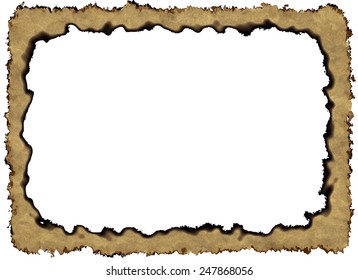 Blank Vintage Paper Frame with burnt edges on white backgrounds with clipping path