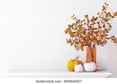 Blank wall mockup fall, 3D image